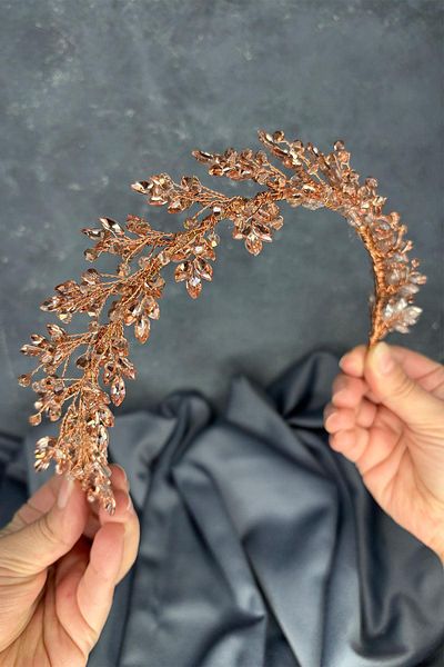Hayalperest boncuk Rose Color Laurel Bridal Crown Hair and Turban Accessory