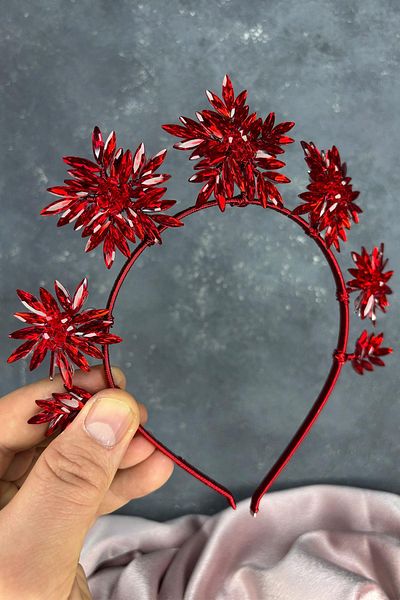 Hayalperest boncuk Red Star Stone Bridal Henna Crown and Bridal Hair Accessory