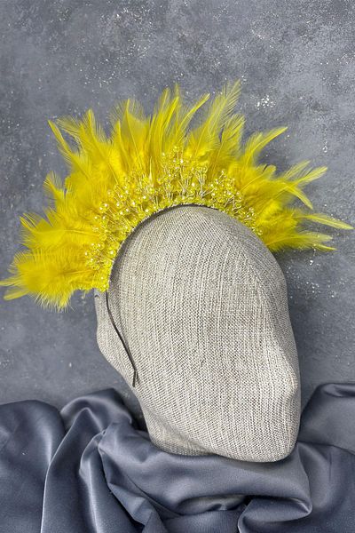 Hayalperest boncuk Yellow Feather Crystal Beaded Arden Bridal Henna Crown
