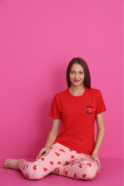 fames New Season Combed Women's Pajama Set Short Sleeve Printed