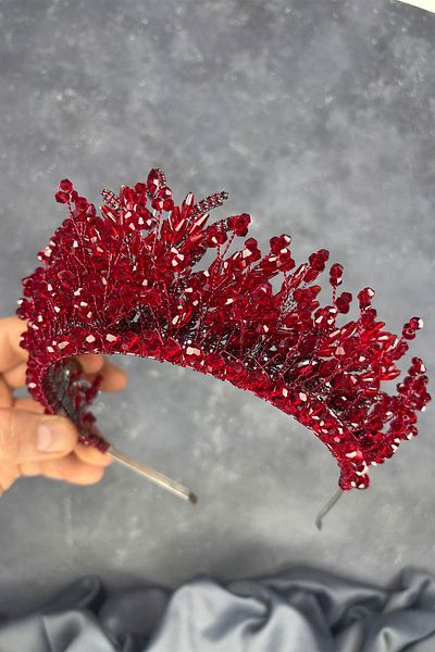 Hayalperest boncuk Burgundy Livan Beaded Bridal Henna Crown Hair Accessory