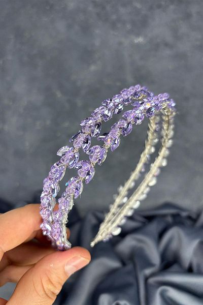 Hayalperest boncuk Lilac Color Double Row Stone Lea Bridal Hair Accessory Bridal Henna Crown