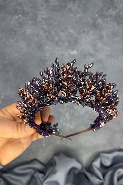 Hayalperest boncuk Plum Elisa Design Beaded Bridal Henna Crown Hair Accessory