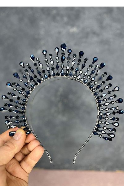 Hayalperest boncuk Navy Blue Ayas High Party Bridal Henna Crown