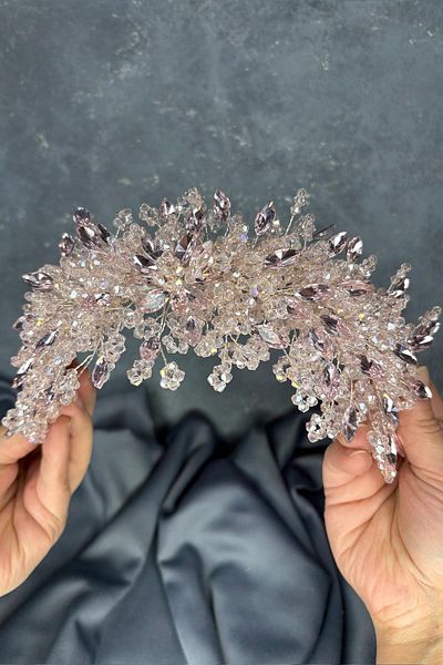 Hayalperest boncuk Powder elena dense bead embroidered bridal crown hair and turban accessory