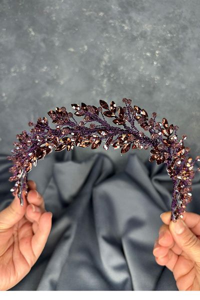 Hayalperest boncuk Purple Laurel Bridal Crown Hair and Turban Accessory