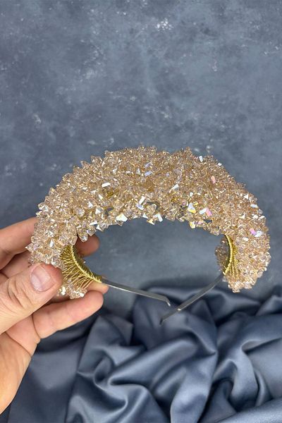 Hayalperest boncuk Honey Color Asu Intense Bead Embroidered Bridal Henna Crown