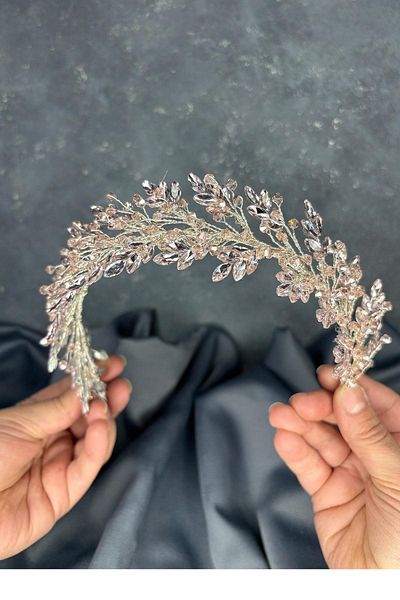 Hayalperest boncuk Powder Laurel Bridal Crown Hair and Turban Accessory