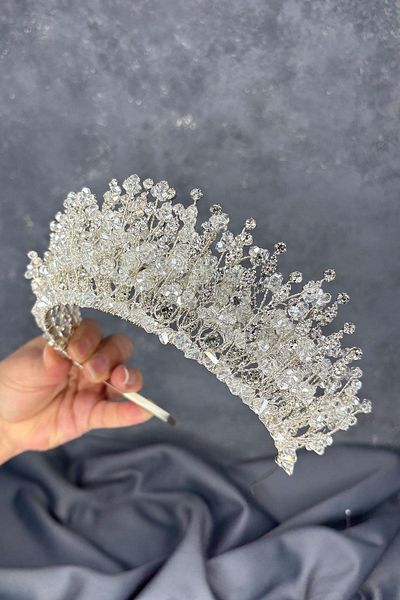 Hayalperest boncuk Lidan Dense Embroidered Crystal Bridal Crown Hair Accessory