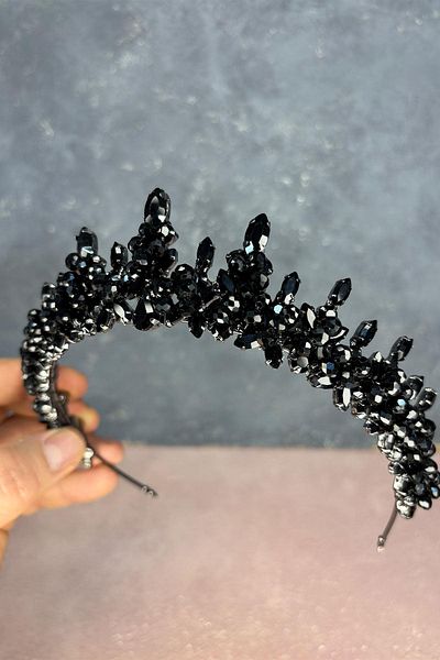 Hayalperest boncuk Black Lycia Bead Embroidered Bridal Henna Crown