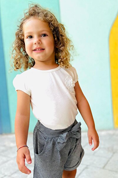 Breeze Kız Bebek Tişört Çiçek Nakışlı 9 Ay-3 Yaş, Ekru