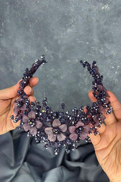 Hayalperest boncuk Purple Nileda Crystal Beaded Bridal Henna Crown Hair Accessory