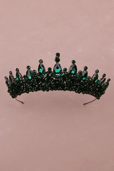 Hayalperest boncuk Elegant Bridal Wedding Henna Crown with Stylish Crystal Stone Green