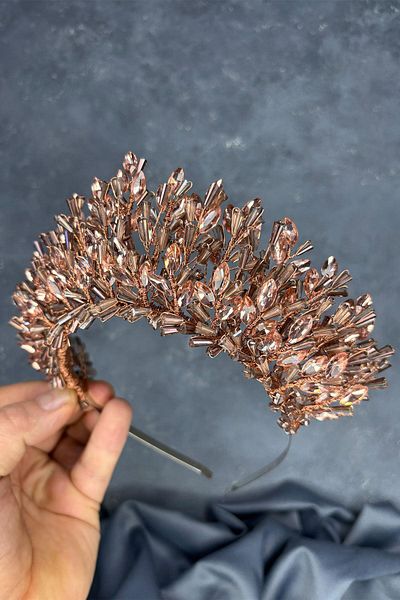 Hayalperest boncuk Maria Intensely Embroidered Crystal Bridal Henna Crown Hair Accessory