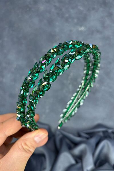Hayalperest boncuk Green Double Row Stone Lea Bridal Hair Accessory Bridal Henna Crown