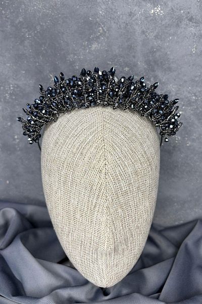 Hayalperest boncuk Navy blue crystal beads embroidered bride crown