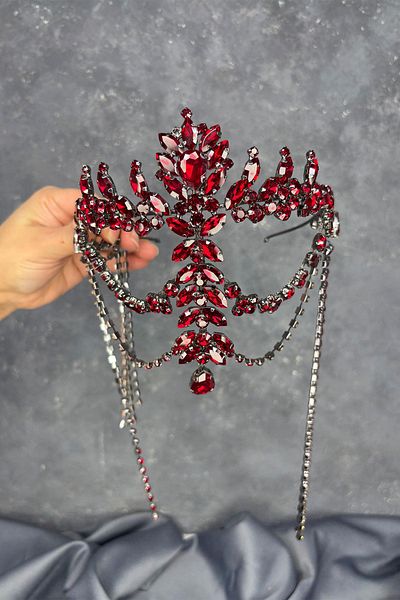 Hayalperest boncuk Burgundy Sallantılı Alınlık Almeda Bridal Henna Crown