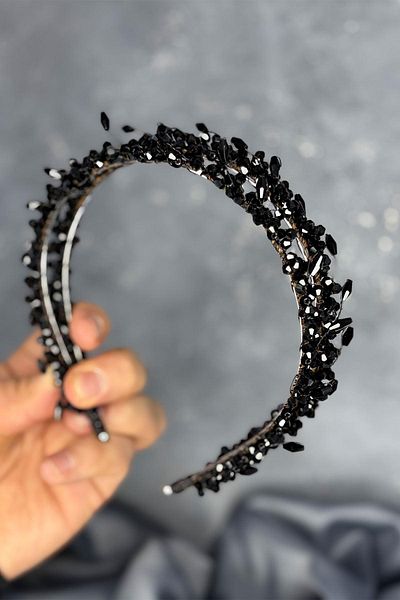 Hayalperest boncuk Black Sare Model Double Row Bridal Henna Crown Hair Accessory