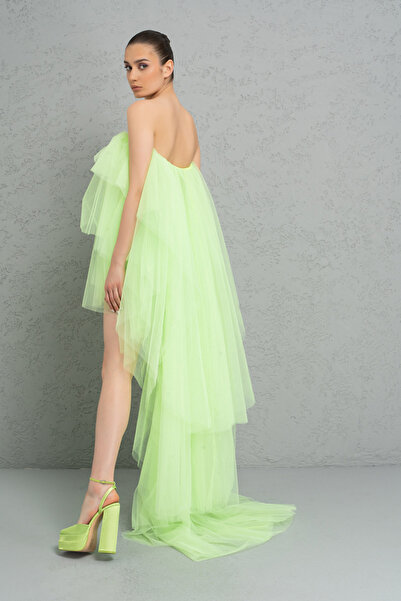 Kikiriki Staplez Volanlı Neon Green Mini Elbise