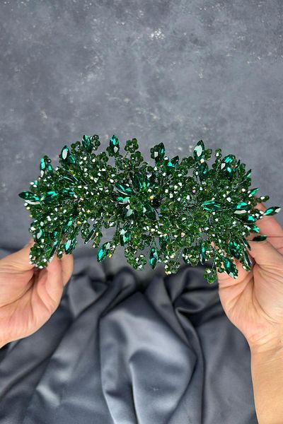 Hayalperest boncuk Emerald Green Elena Intense Beaded Bridal Crown Hair and Turban Accessory
