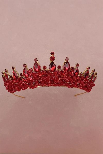 Hayalperest boncuk Elegant Bridal Wedding Henna Crown Gold Burgundy with Stylish Crystal Stone