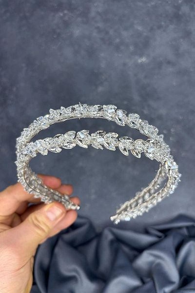 Hayalperest boncuk Transparent Silver Double Row Stone Lea Bridal Hair Accessory Bridal Henna Crown