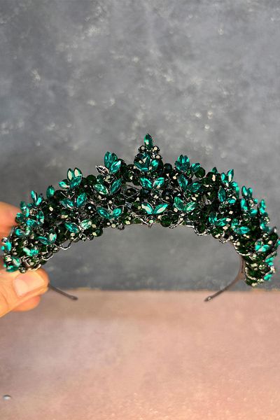 Hayalperest boncuk Emerald Green Umay Beaded Bridal Henna Crown