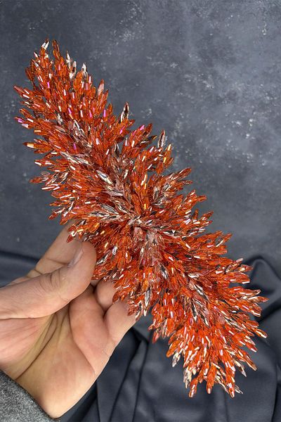 Hayalperest boncuk Orange Eva Intense Bead Embroidered Bridal Henna Crown