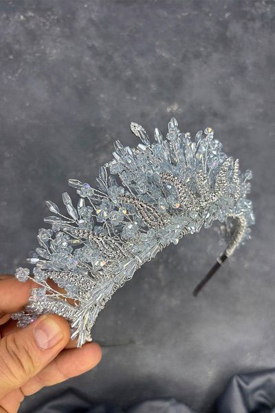 Hayalperest boncuk Ice Blue Livan Beaded Bridal Henna Crown Hair Accessory