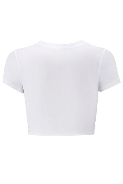 BRZ COLLECTION Women's Reverse Crystal Stone Printed Crop T-Shirt White
