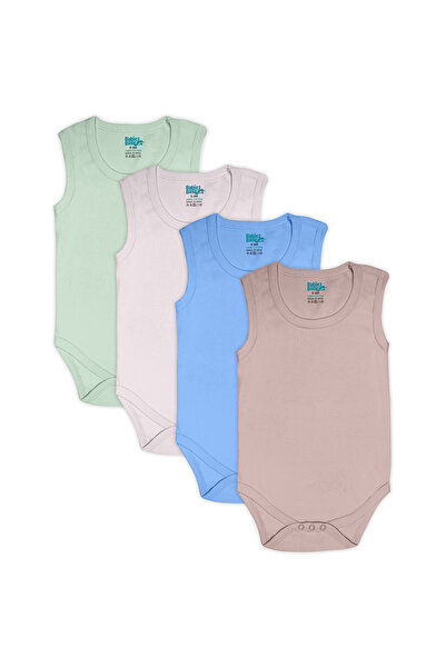 Babies Basic Sleeveless Bodysuit. Set of 4, 3-6 Months , Green, Beige, Blue, ...