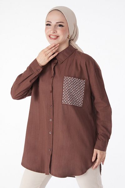 TOFİSA Pocket Stone Detailed Tunic Brown - 13168