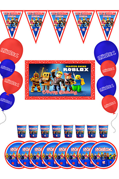Roblox Σετ διακοσμητικών στοιχείων για πάρτι γενεθλίων Robloks για 32 άτομα με σημαίες και πανό