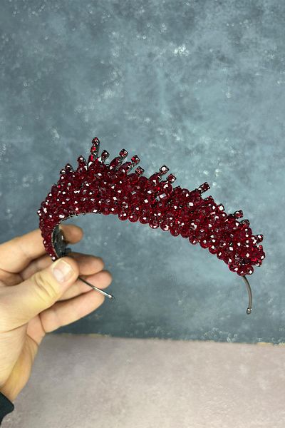 Hayalperest boncuk Burgundy Edis Beaded Bridal Henna Crown