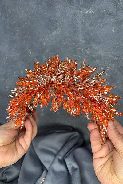 Hayalperest boncuk Orange Eva Intense Bead Embroidered Bridal Henna Crown