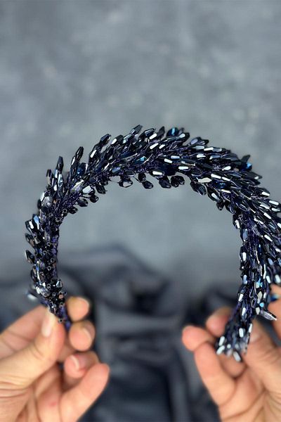 Hayalperest boncuk Navy Blue Salba Bridal Henna Crown and Hair Turban Accessory