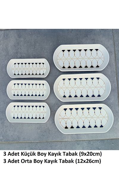 Pinkev Set of 6 2 Size Ceramic Oval Boat Plates