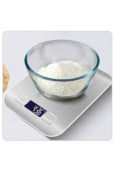OEM Cantar electronic de bucatarie, plat, ecran LCD, functie TARA, 5kg / 1g, argintiu