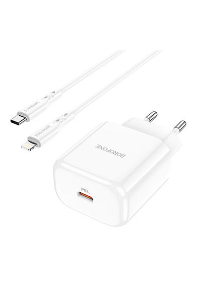 Borofone BN3 Premium 20W 1 X USB Type-C Quick Charge 1x Lightning Cable Charger - White