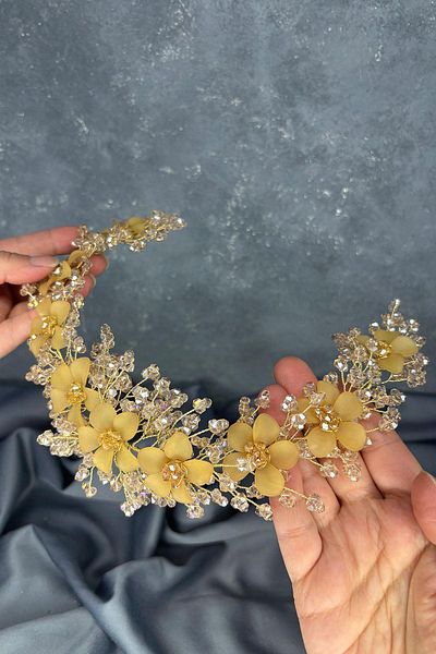 Hayalperest boncuk Honey color nileda crystal beaded bridal henna crown hair accessory