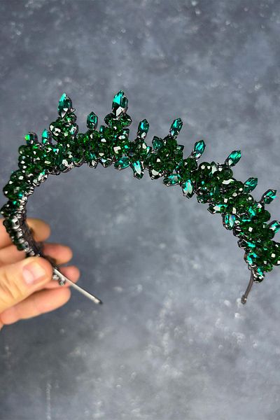 Hayalperest boncuk Emerald Green Lycia Bead Embroidered Bridal Henna Crown