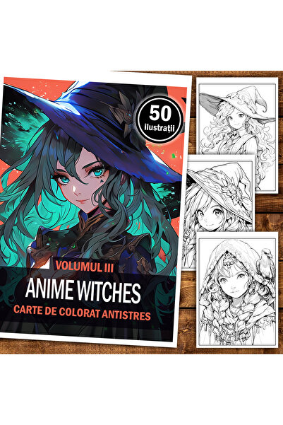 Legendary Gifts Carte de colorat antistres, 50 de ilustrații, vrăjitoare anim...