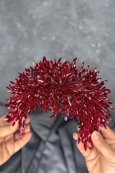 Hayalperest boncuk Burgundy Eva Intense Bead Embroidered Bridal Henna Crown
