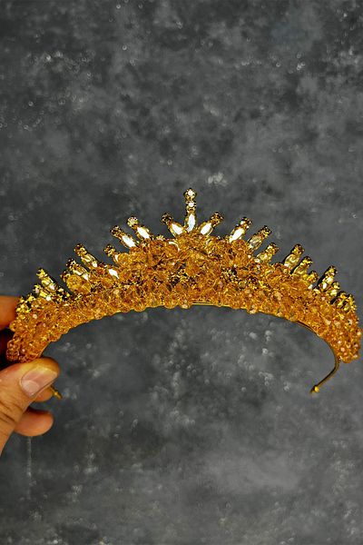 Hayalperest boncuk Honey color edis beaded bridal henna crown