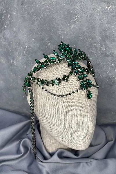 Hayalperest boncuk Emerald Green Dangle Forehead Almeda Bridal Henna Crown