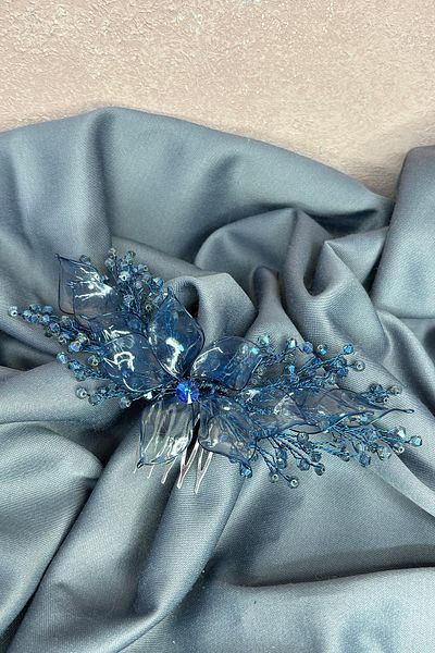 Hayalperest boncuk Indigo Blue Pearlescent Essence Scalloped Bridal Hair Accessory