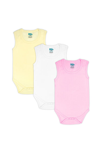 Babies Basic طقم رومبير/بدلة جسم بدون أكمام. طقم من 3 قطع - وردي، ليموني، كري...