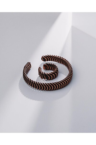 Sırlı Sepet Burgu Sarım Bakır Bilezik Yüzük Seti