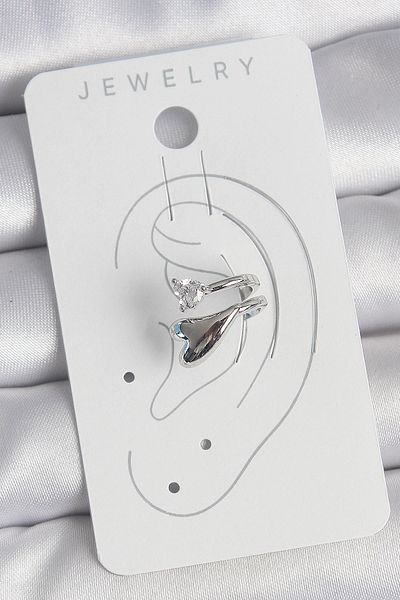 E BULURUM Brass Silver Color Zircon Stone Detailed Heart Model Women's Cartilage Earrings