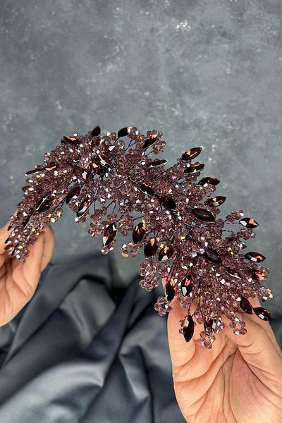 Hayalperest boncuk Plum Elena Intense Bead Embroidered Bridal Crown Hair and Turban Accessory